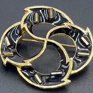 Women's Vintage Black Enamel Swirl‎ Fashion Multi Color Gold Tone Brooch Pin